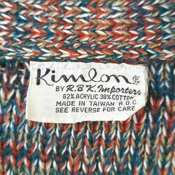 Kimlon 80's Vintage Chunky Rainbow Space Dye Knit Open Front Cardigan Sweater S - Picture 4 of 10